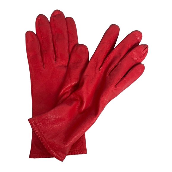 Woman's Grandoe soft Leather Gloves size 7 knit lined Red - Picture 9 of 12